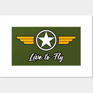 Live to fly military symbol with golden wings Posters and Art